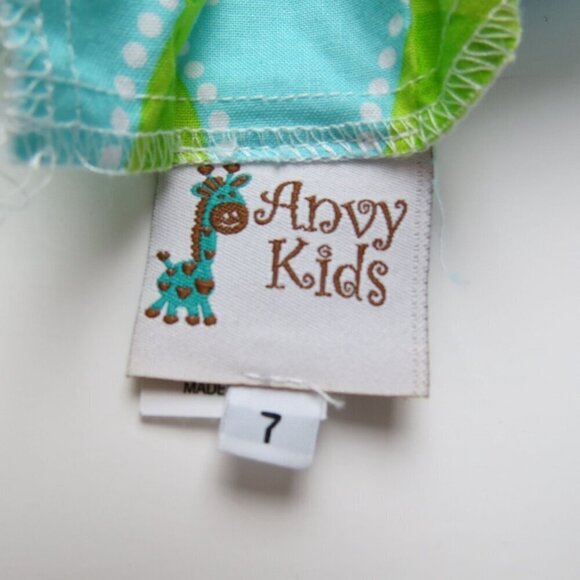 ANVY KIDS Girl's Blue & Green Retro Mod Ruffle Front Paula Shift Dress Size 7 - Picture 6 of 7